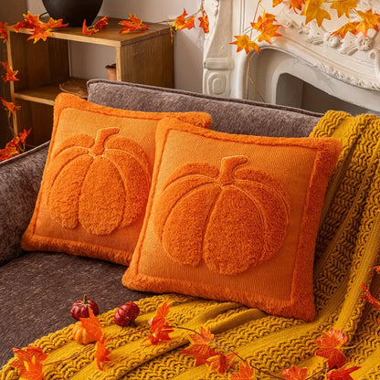 Harvest™ | Sett med 2 Høstputetrekk med Gresskarbroderi – 45×45 cm